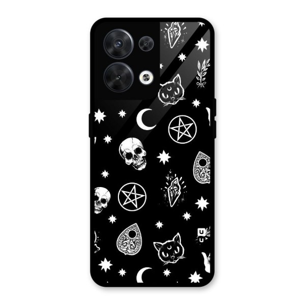 Skull Moon Design Glass Back Case for Oppo Reno8 5G