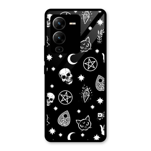 Skull Moon Design Glass Back Case for Vivo V25 Pro