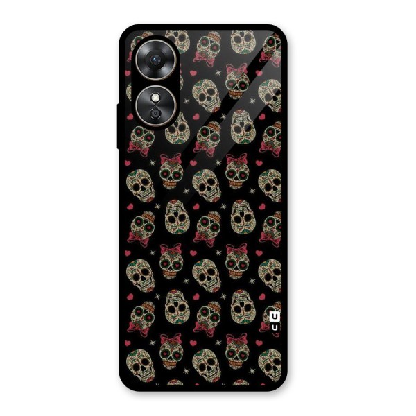 Skull Pattern Glass Back Case for Oppo A17