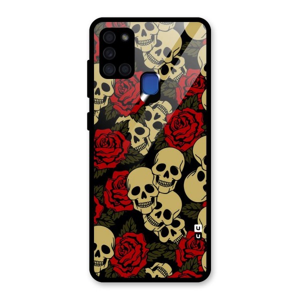 Skulled Roses Glass Back Case for Galaxy A21s