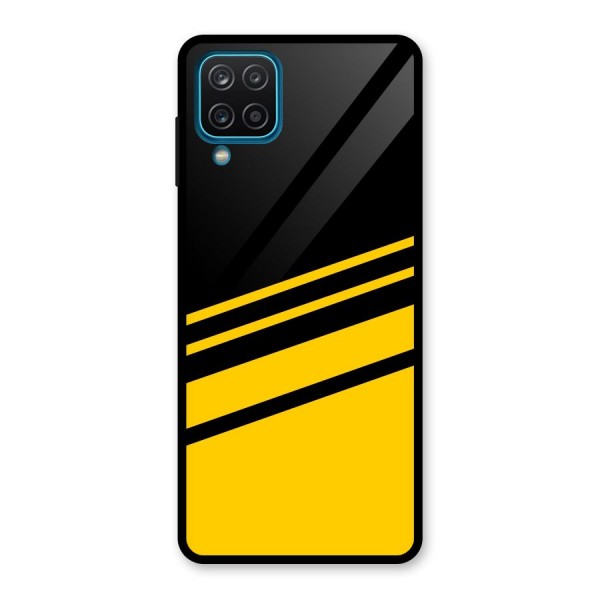 Slant Yellow Stripes Glass Back Case for Galaxy A12