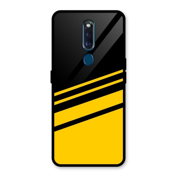 Slant Yellow Stripes Glass Back Case for Oppo F11 Pro