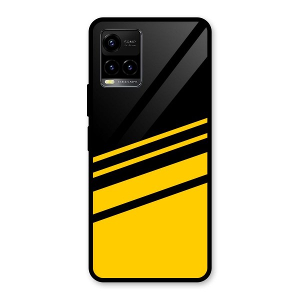 Slant Yellow Stripes Glass Back Case for Vivo Y21 2021