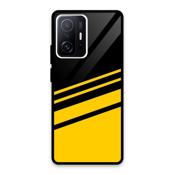 Slant Yellow Stripes Glass Back Case for Xiaomi 11T Pro