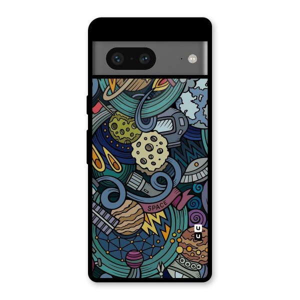 Space Pattern Blue Glass Back Case for Google Pixel 7