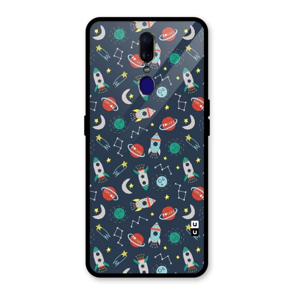 Space Rocket Pattern Glass Back Case for Oppo F11