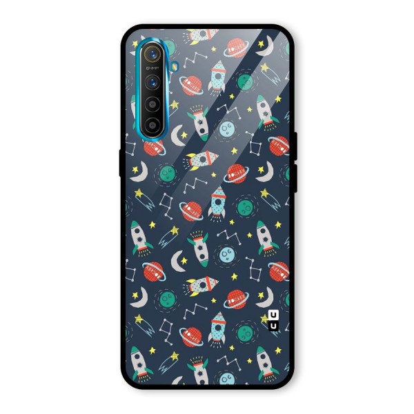 Space Rocket Pattern Glass Back Case for Realme XT