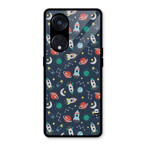 Space Rocket Pattern Glass Back Case for Reno8 T 5G