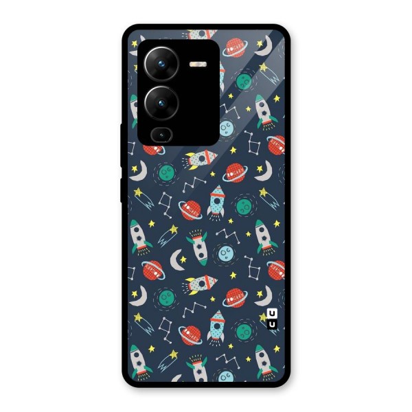 Space Rocket Pattern Glass Back Case for Vivo V25 Pro