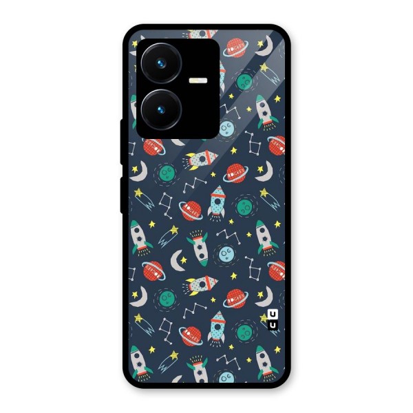 Space Rocket Pattern Glass Back Case for Vivo Y22