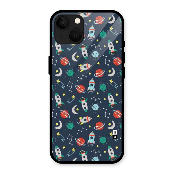 Space Rocket Pattern Glass Back Case for iPhone 13