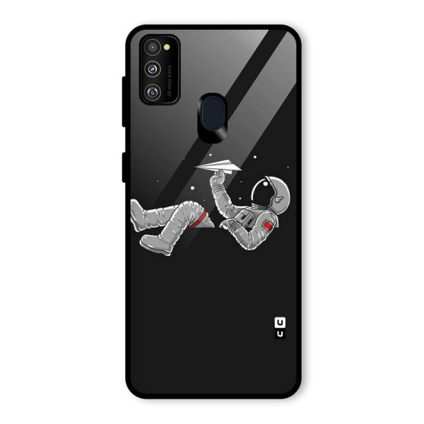 Spaceman Flying Glass Back Case for Galaxy M21