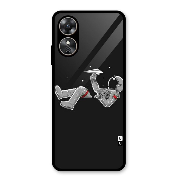 Spaceman Flying Glass Back Case for Oppo A17