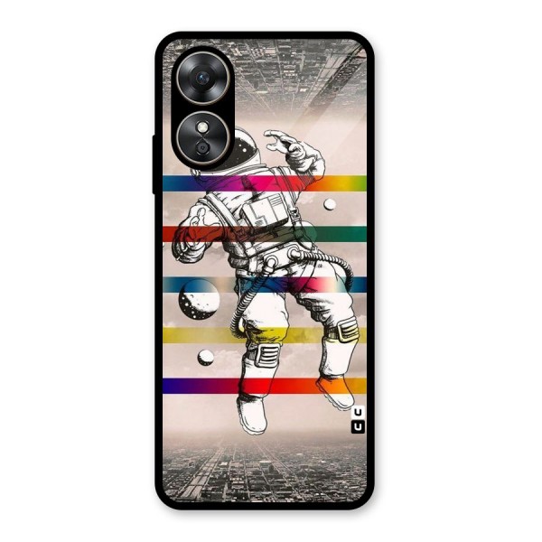 Spaceman Rainbow Stripes Glass Back Case for Oppo A17