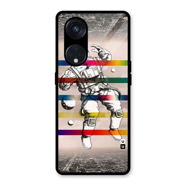 Spaceman Rainbow Stripes Glass Back Case for Reno8 T 5G