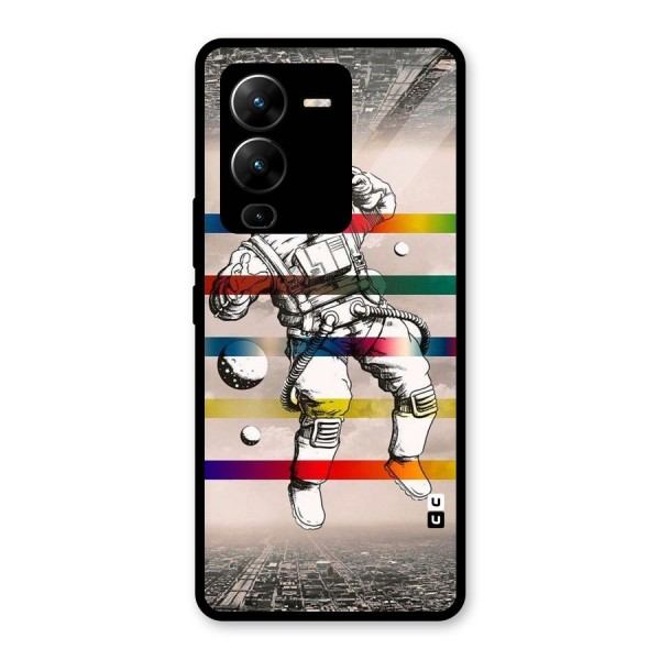 Spaceman Rainbow Stripes Glass Back Case for Vivo V25 Pro