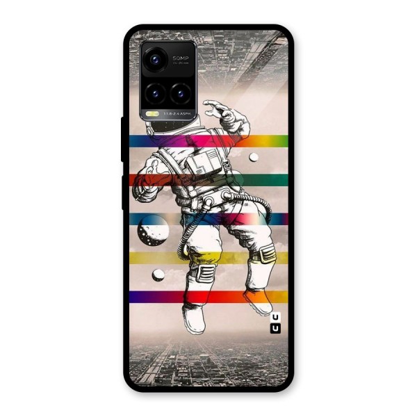 Spaceman Rainbow Stripes Glass Back Case for Vivo Y21 2021