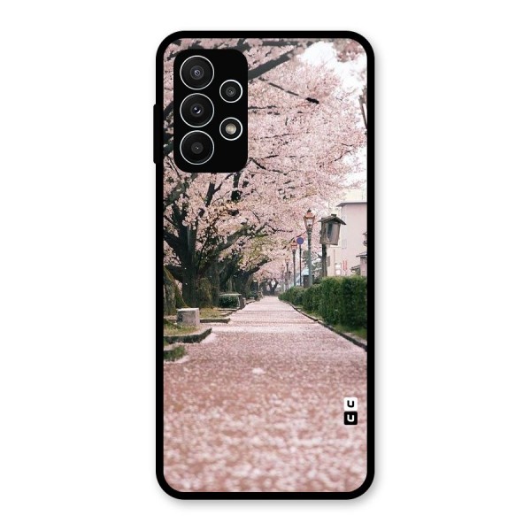 Street In Pink Flowers Glass Back Case for Galaxy A23