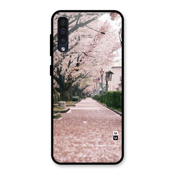 Street In Pink Flowers Glass Back Case for Galaxy A30s