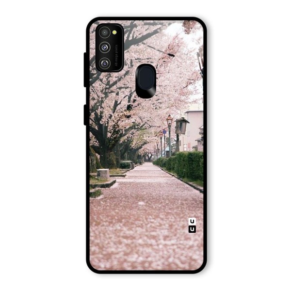 Street In Pink Flowers Glass Back Case for Galaxy M21