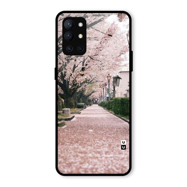 Street In Pink Flowers Glass Back Case for OnePlus 9R