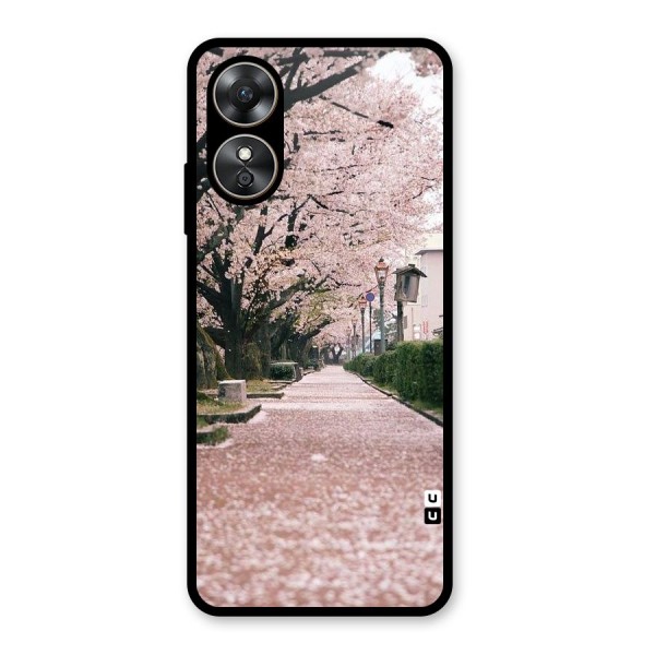 Street In Pink Flowers Glass Back Case for Oppo A17