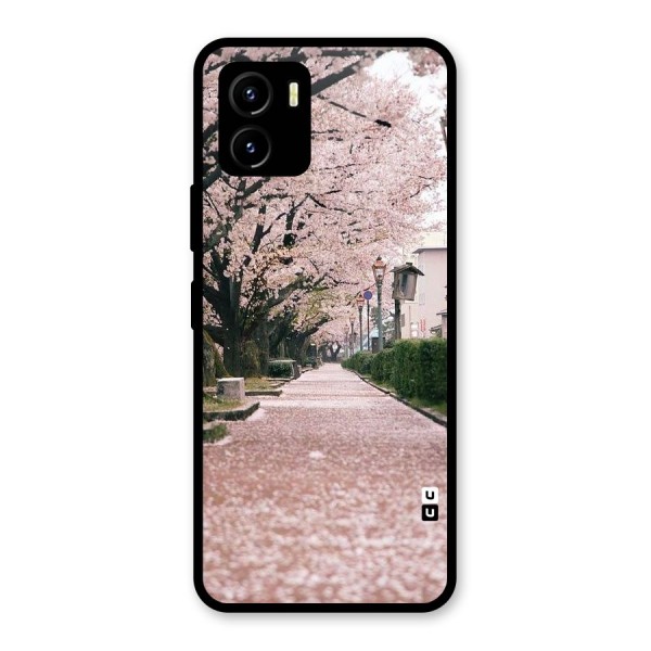 Street In Pink Flowers Glass Back Case for Vivo Y15s