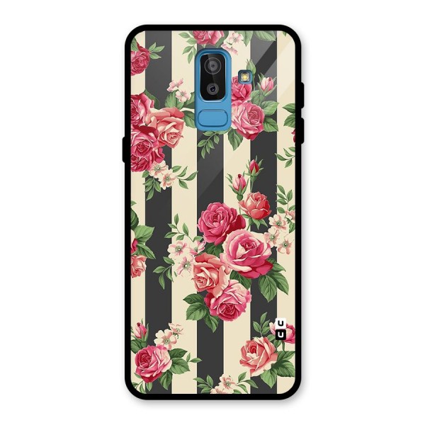 Stripes And Floral Glass Back Case for Galaxy J8