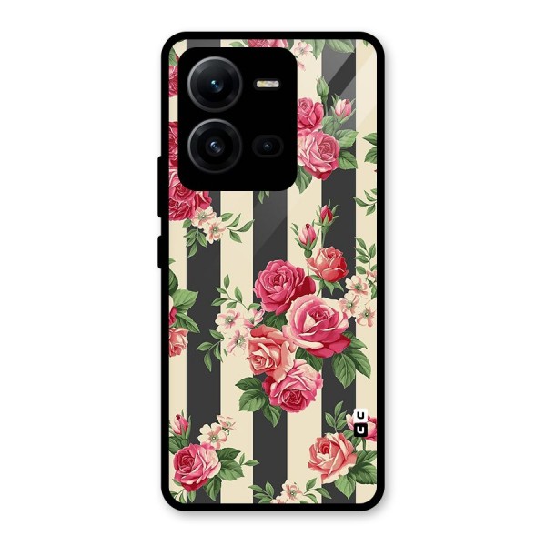 Stripes And Floral Glass Back Case for Vivo V25