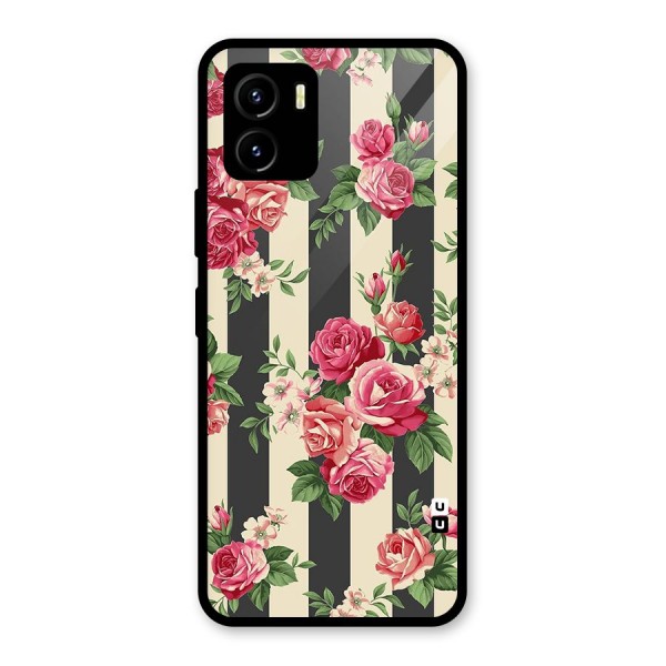 Stripes And Floral Glass Back Case for Vivo Y15s