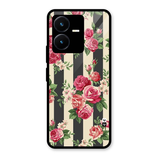 Stripes And Floral Glass Back Case for Vivo Y22