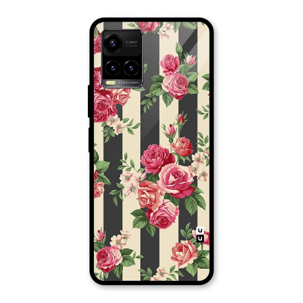 Stripes And Floral Glass Back Case for Vivo Y33s