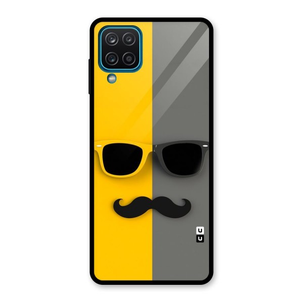 Sunglasses and Moustache Glass Back Case for Galaxy A12