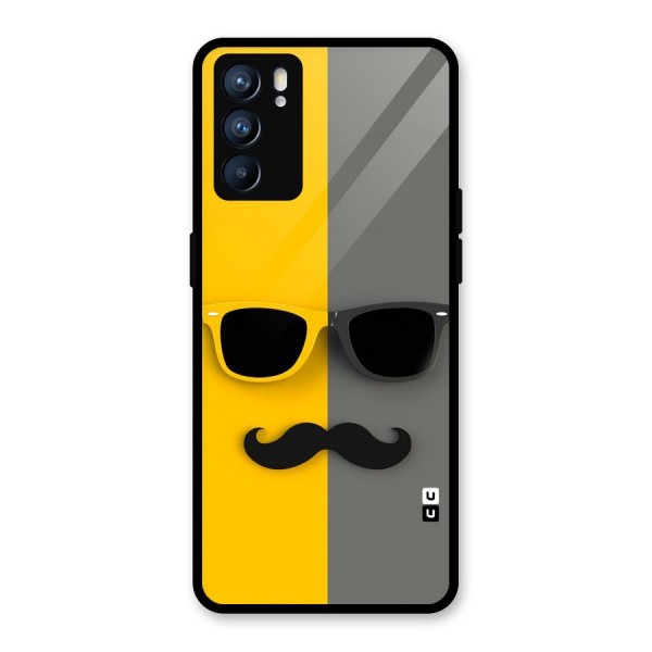 Sunglasses and Moustache Glass Back Case for Oppo Reno6 5G