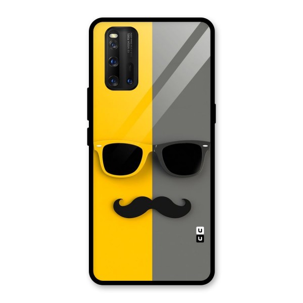 Sunglasses and Moustache Glass Back Case for Vivo iQOO 3