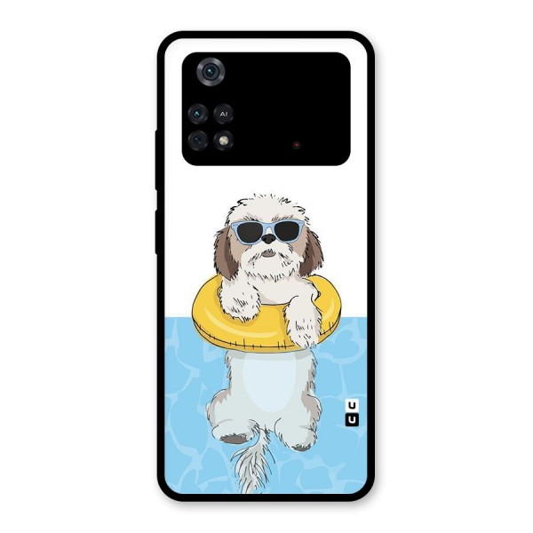 Swimming Doggo Glass Back Case for Poco M4 Pro 4G