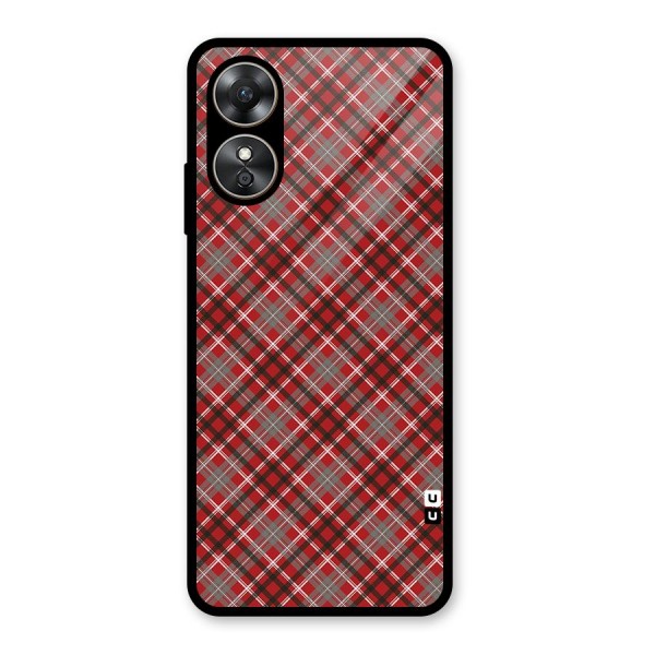 Textile Check Pattern Glass Back Case for Oppo A17