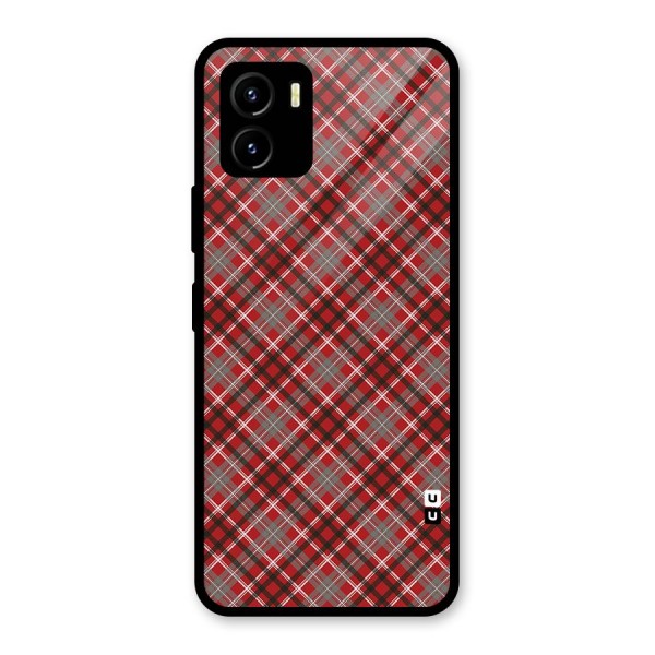 Textile Check Pattern Glass Back Case for Vivo Y15s