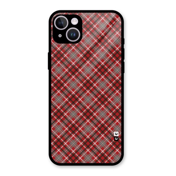 Textile Check Pattern Glass Back Case for iPhone 14 Plus