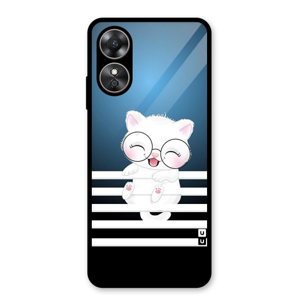 The Cat on Stripes Glass Back Case for Oppo A17