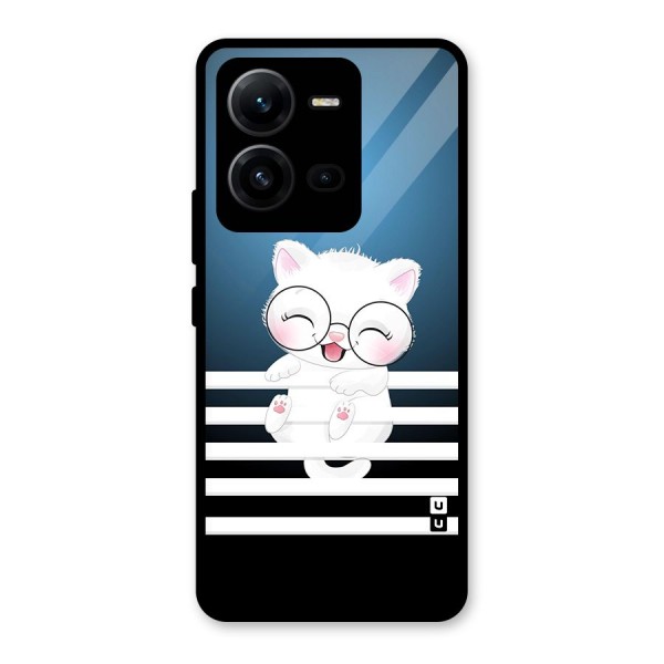 The Cat on Stripes Glass Back Case for Vivo V25