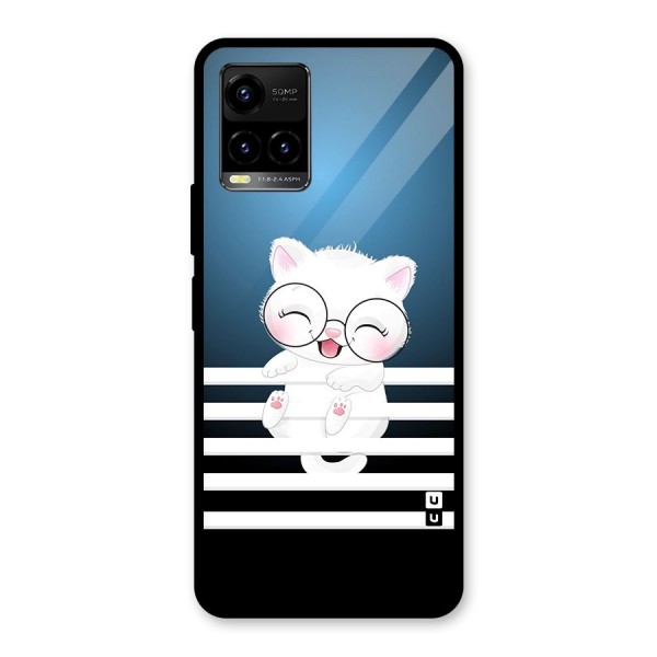 The Cat on Stripes Glass Back Case for Vivo Y21G