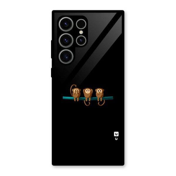 Three Cute Monkeys Glass Back Case for Galaxy S23 Ultra