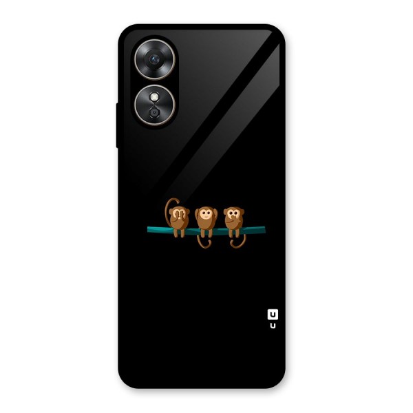 Three Cute Monkeys Glass Back Case for Oppo A17