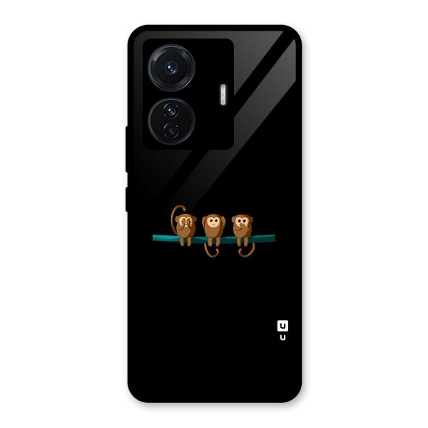 Three Cute Monkeys Glass Back Case for Vivo T1 Pro