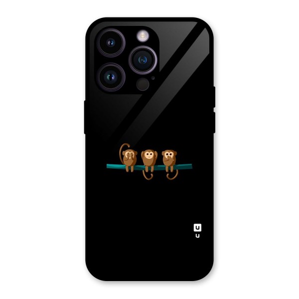 Three Cute Monkeys Glass Back Case for iPhone 14 Pro