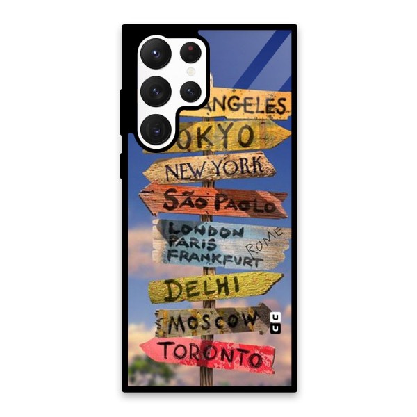 Travel Signs Glass Back Case for Galaxy S22 Ultra 5G