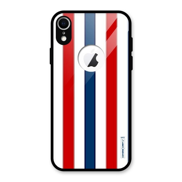Tricolor Stripes Glass Back Case for iPhone XR Logo Cut