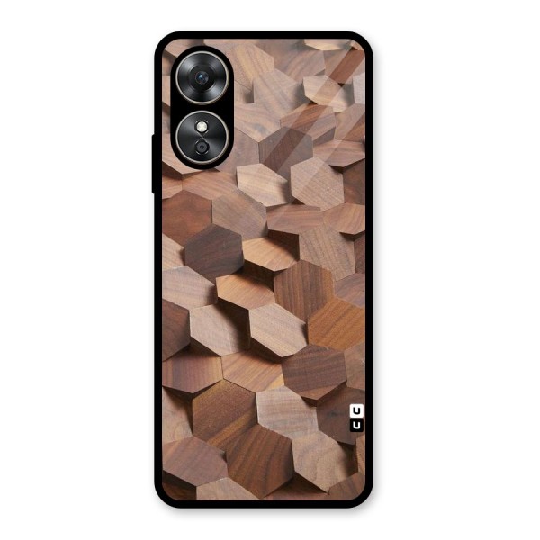 Uplifted Wood Hexagons Glass Back Case for Oppo A17