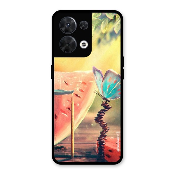 Watermelon Butterfly Glass Back Case for Oppo Reno8 5G